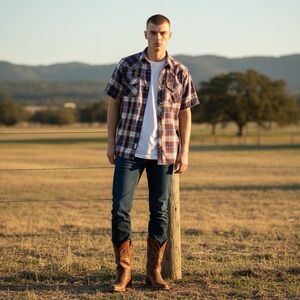 Vintage ELY Plains Maroon and Blue Plaid Casual Shirt